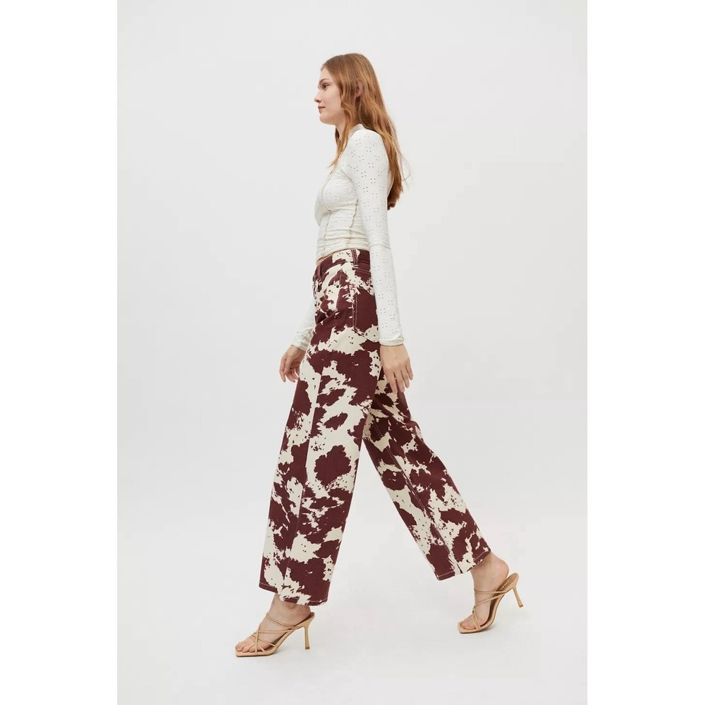 BDG High Wide Jeans Cow Print Brown Cream 100% Cotton Sz 24 Trendy western boho